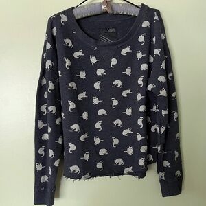 Vans Cat Motif Charcoal Gray Soft Lightweight Pullover Top  Size Small